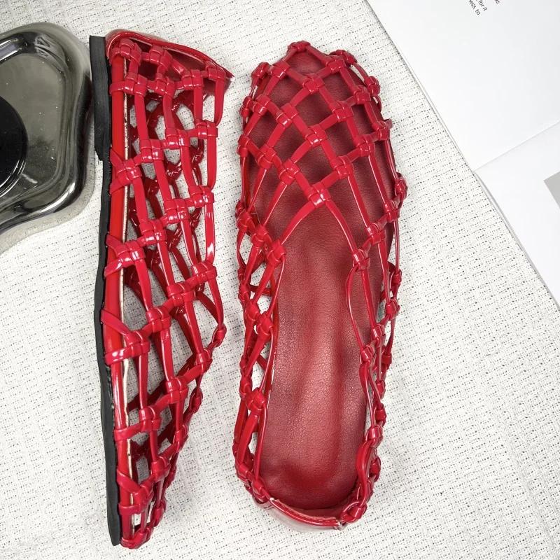 Fashion Women Jelly Flats Mesh Ballet Square Toe Fashion Slip-On Flats Lightweight Casual Slides Women Sandals Breathable Summer Beach