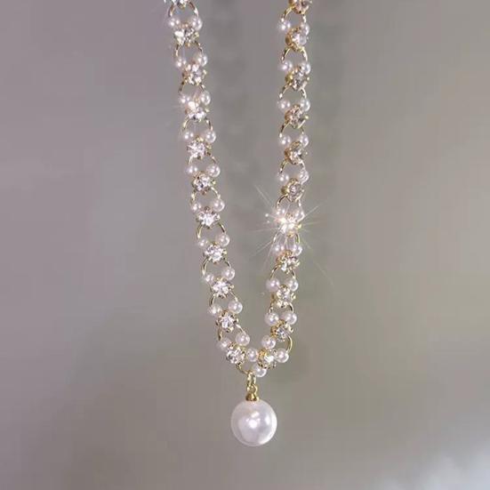 Women Choker Necklace Faux Pearl Hollow Out Short Adjustable Extended Length Luxury Polished Lady Neck Decoration Jewelry Women Party Prom Pendant