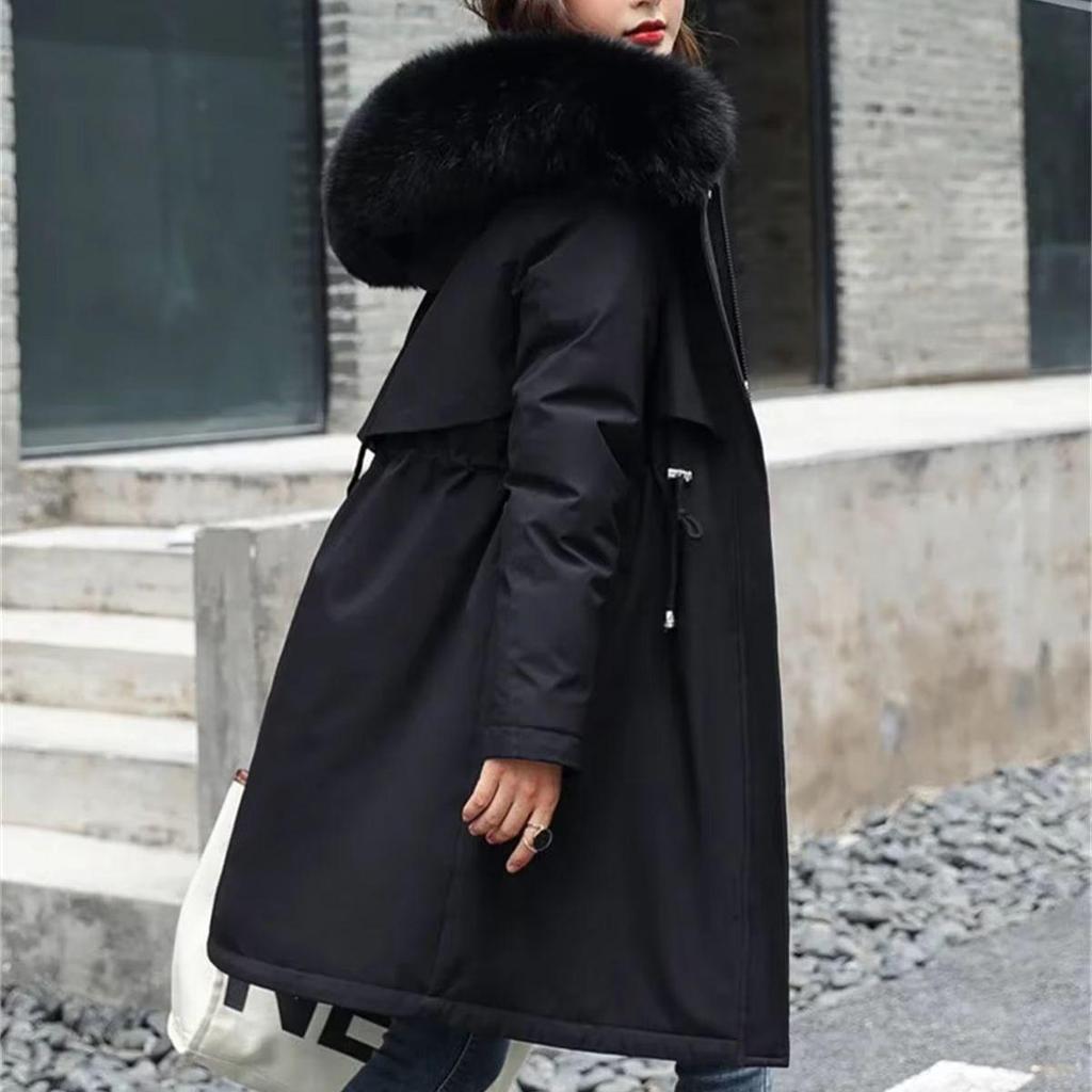Damen Kapuzen Winter Steppjacke Mode Pelzkragen Mäntel Lässig Langarm Oberbekleidung Schick Elegant Büro Dame Mantel