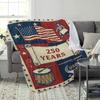 1pc USA 250th Anniversary Flannel Blanket 2D Print Patriotic Throw Vintage American Flag Blanket for Bedroom Living Room Campi