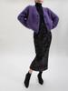 European & American Style Purple Faux Mink Velvet V-Neck Long-Sleeve Knitted Cardigan Sweater
