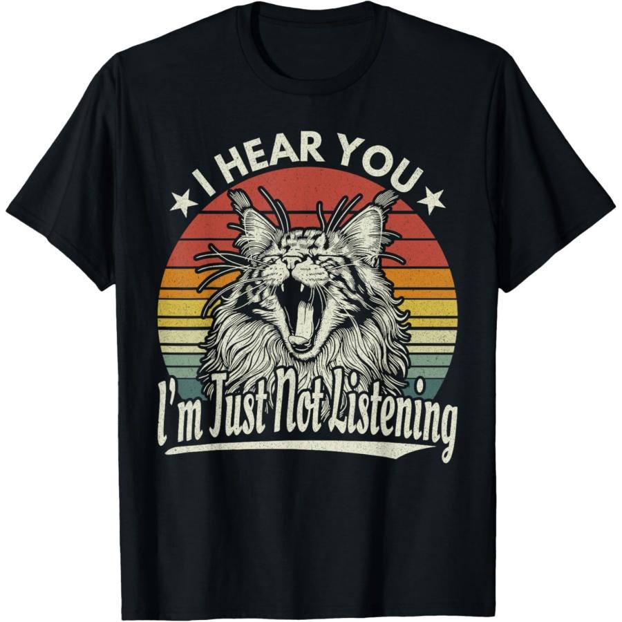 Cute Yawn Maine Coon I Hear You I m Just Not Listening Retro T-Shirt XXXXXL чёрный