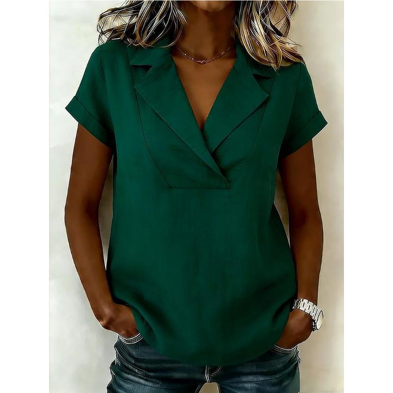 IHUASU Camicette e camicie da donna con scollo a V, maniche corte, stampa tinta unita casual alla moda