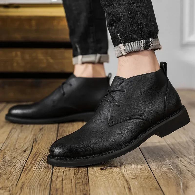 Fashion Mens Casual Business Office Formal Dress Chelsea Boots Shoes Genuine Leather Boot Black Ankle Botas Hombre Chaussure 2024