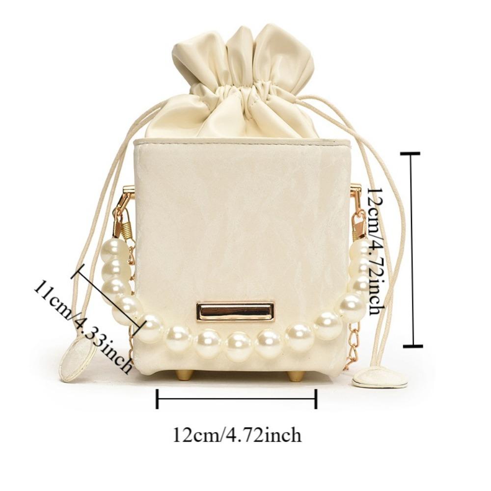 Square Drawstring Crossbody Bag Pearl Luxury Shoulder Bag Trendy Women Bucket Bag  Outdoor