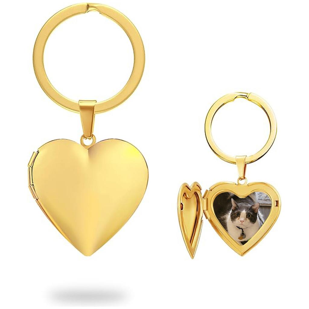 Customization - Carving Stainless Steel Peach Heart Picture Box Pendant, Photo Love Keychain