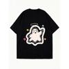 Oversized T Shirt Black Cute Ghost With Halo And Stars Print Casual Wear For Women Summer Streetwear Fashion Top