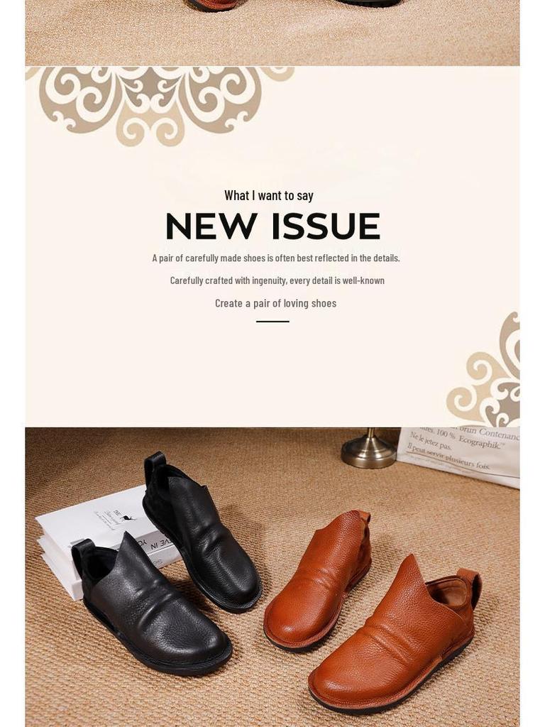 Women's Retro Genuine Leather Slip-on Ankle Boots - Autumn/Winter 2025