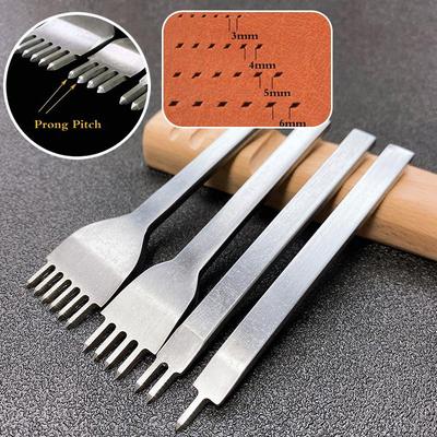 4Pcs Leather Craft Hole Punches Tool Set Stainless Steel Hole Chisel Graving Lacing Stitching Sewing Spacing Punch Tools
