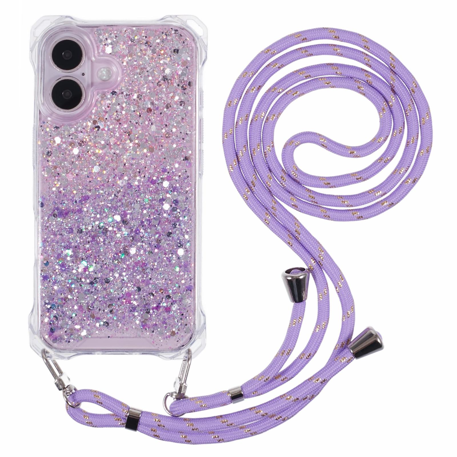 

For iPhone 16 Plus Case Reinforced Corner TPU+Acrylic Dual Color Phone Cover with Strap A
