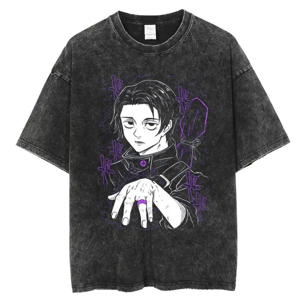 2026 Washed Jujutsu Kaisen Anime Tshirt Soft Cotton Crew Neck Loose Fit Short Sleeve Unisex Hip Hop Streetwear Oversized Tshirt