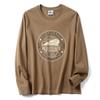 Vintage Print All-Cotton Washed Comfortable Base Shirt for Men, Autumn Round Neck Long-Sleeve T-Shirt, Export Surplus with Tags Removed