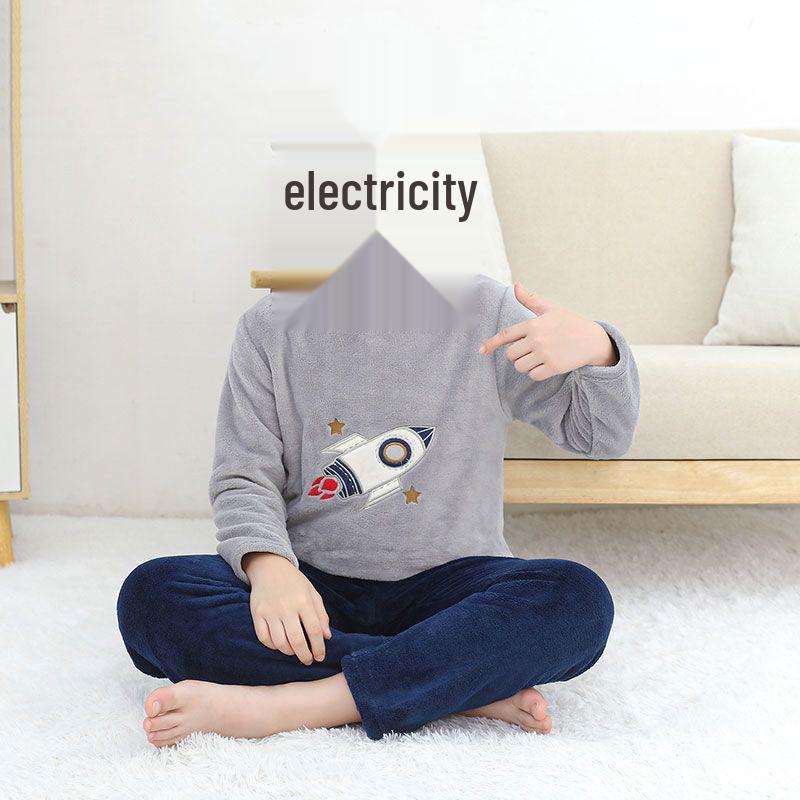 Flannel Boys' Pajama Set - Coral Fleece, Medium-Large, Plus Velvet, Thickened for Autumn/Winter