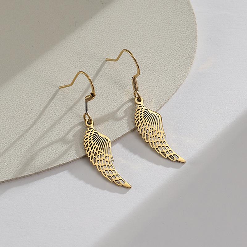 Retro Angel Wings Pendant Earrings, Personalized Stainless Steel Drops for Women