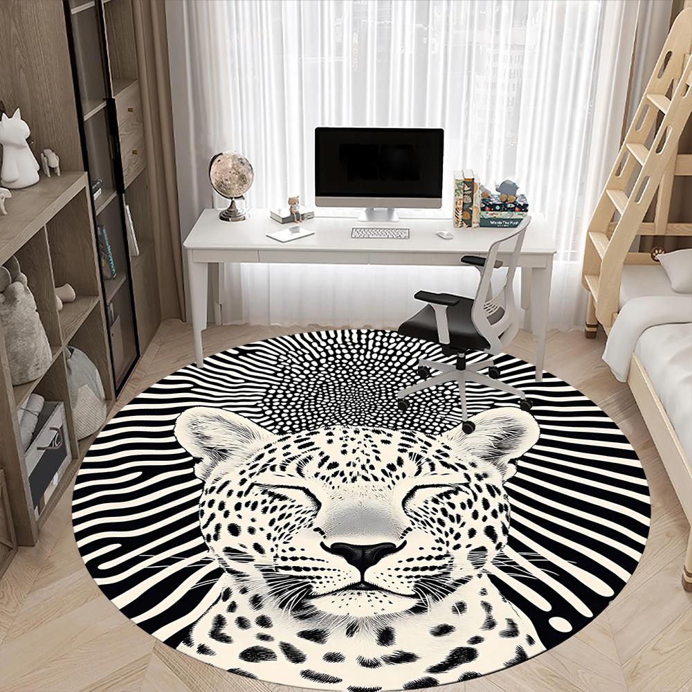 1pc Leopard Print Office Round Area Rug, Indoor Mat Suitable For Office, Under Office Chairs Bedroom Living Room Home Decor, Room Deco