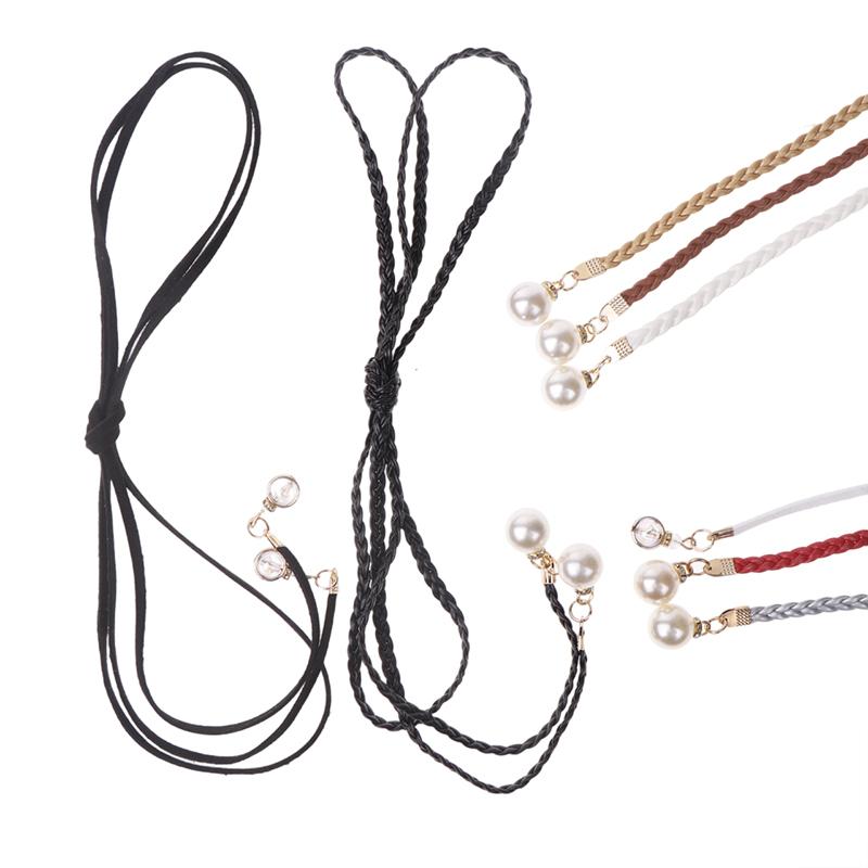 Retro Pu Braided Pearl Belt Waist Chain Versatile Women Leather Rope Waistband Waist Rope Jeans Dresses Clothing Accessories