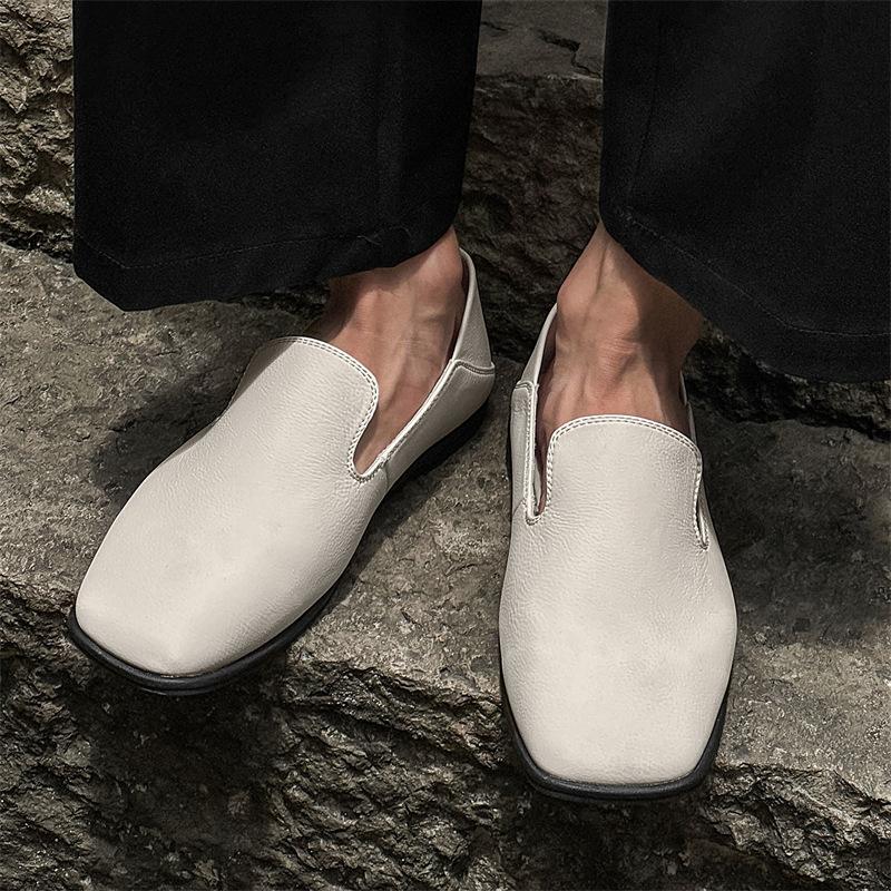 

2025 новые французские ретро туфли с квадратной головкой для поездок на работу, две пары обуви, ленивые туфли и одна педаль, плоские кожаные туфли 85385 белый-J 38 белый