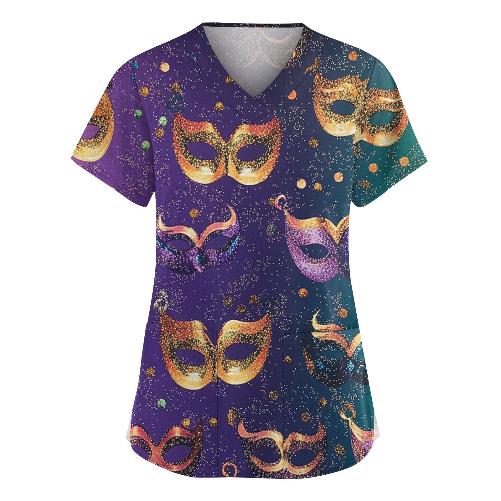 

Женская мода V-образный вырез короткий рукав комбинезон с карманами принт топы одежда XL фиолетовый