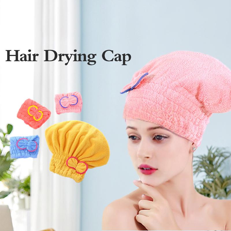 3 Pieces Absorbent Hair Drying Caps | Coral Fleece Quick-Dry Skin-Friendly | Adorable Bow Design Designed for Shower/Spa