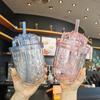 Koreansk versjon av The Large-caliber Straw Milk Tea Cup. Dobbeltdekker studentpar med stor kapasitet Glitter AS Plastkopper.