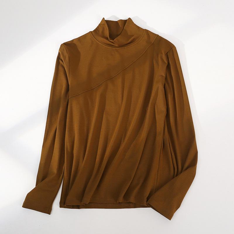 Strato Base Dimagrante Collo Alto Senza Cuciture di Nicchia - Manica Lunga, Patchwork, Capo d'Abbigliamento Casual