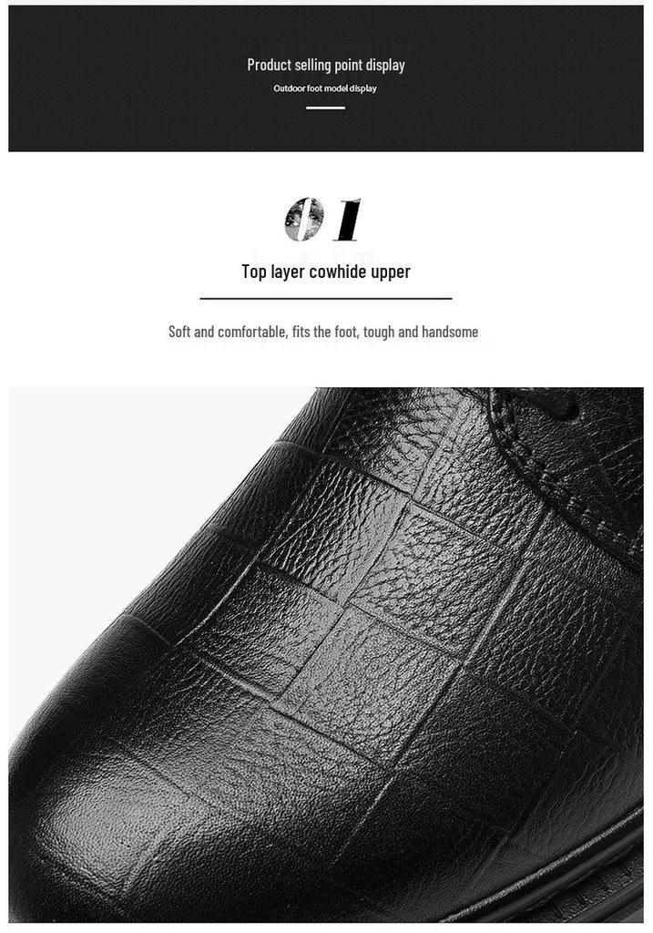Men's Plus Size Genuine Leather High-Top Martin Boots, Velvet-Lined Winter Work Boots, Snow Boots in Cowhide.