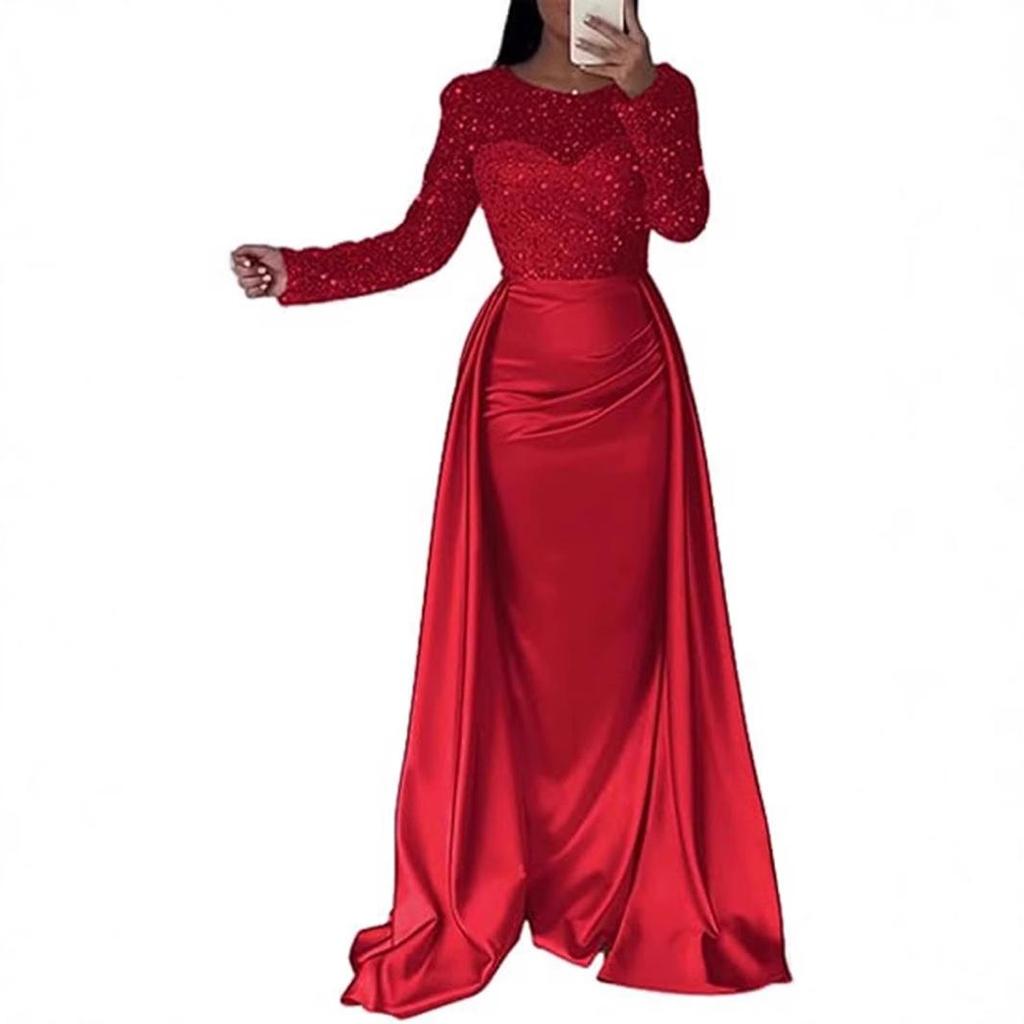 2026 Glamorous Women’s Sequined Gala and Evening Gown with Long Sleeves