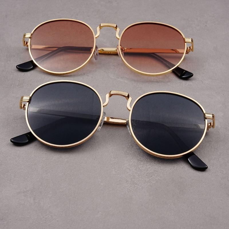 2PCS New Retro British Style Circular High-end Sunglasses for Tourist Street Photography and UV Protection