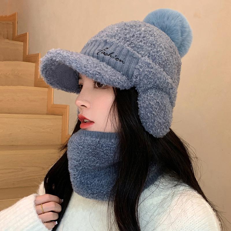 Korean Version of Women's Hats Autumn and Winter Rabbit Fur Duck Tongue Cycling Thermal Hat Casual Versatile Winter Ear Protection Knitted Wool Hat