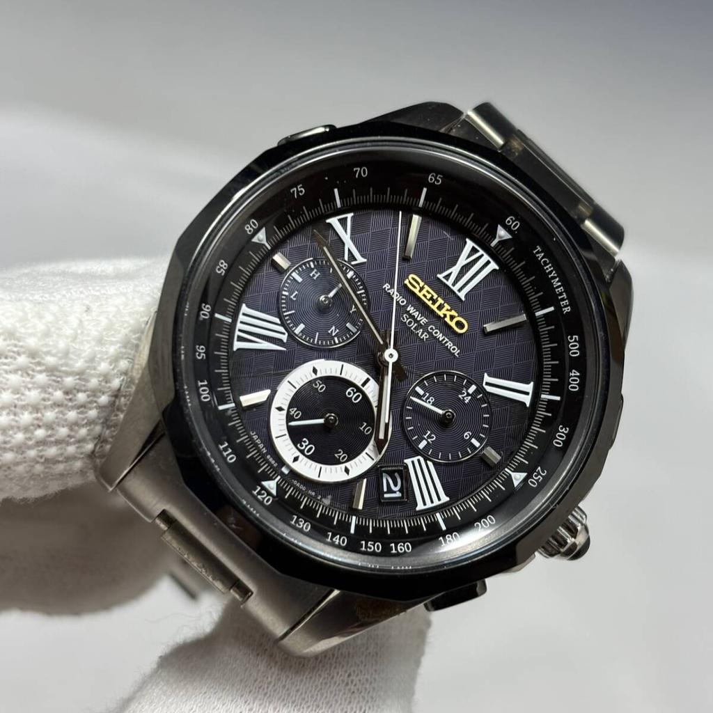 Excellent condition x condition [ Seiko/ SEIKO] Watch/ BRIGHTZ/ Radio-Controlled solar/ Chronograph/ Black Silver/ Working [A758M]