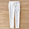 Spring and Summer New Man Pants Natural Pure Linen Long Pant Solid Color Drawstring Elastic Waist Trousers Daily Casual Pants