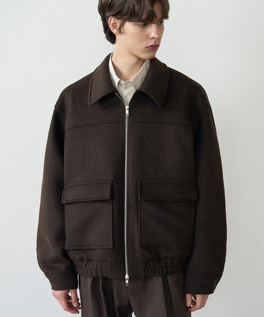 Draw Fit Wool Zip-Up Big Pocket Blouson Jacket [Black]