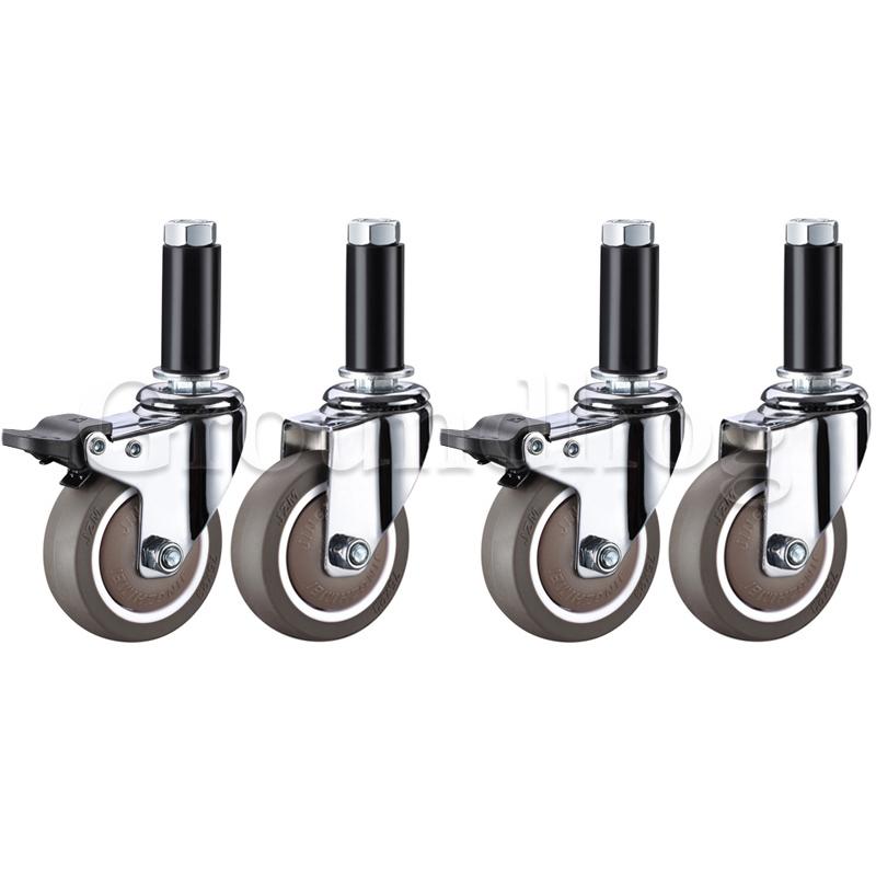 4 bucăți roți extensibile, roți din cauciuc TPE rulment cu bile încorporat pentru mesele de pregătire pentru bucătărie comercială cu tub rotund de 22-28 mm