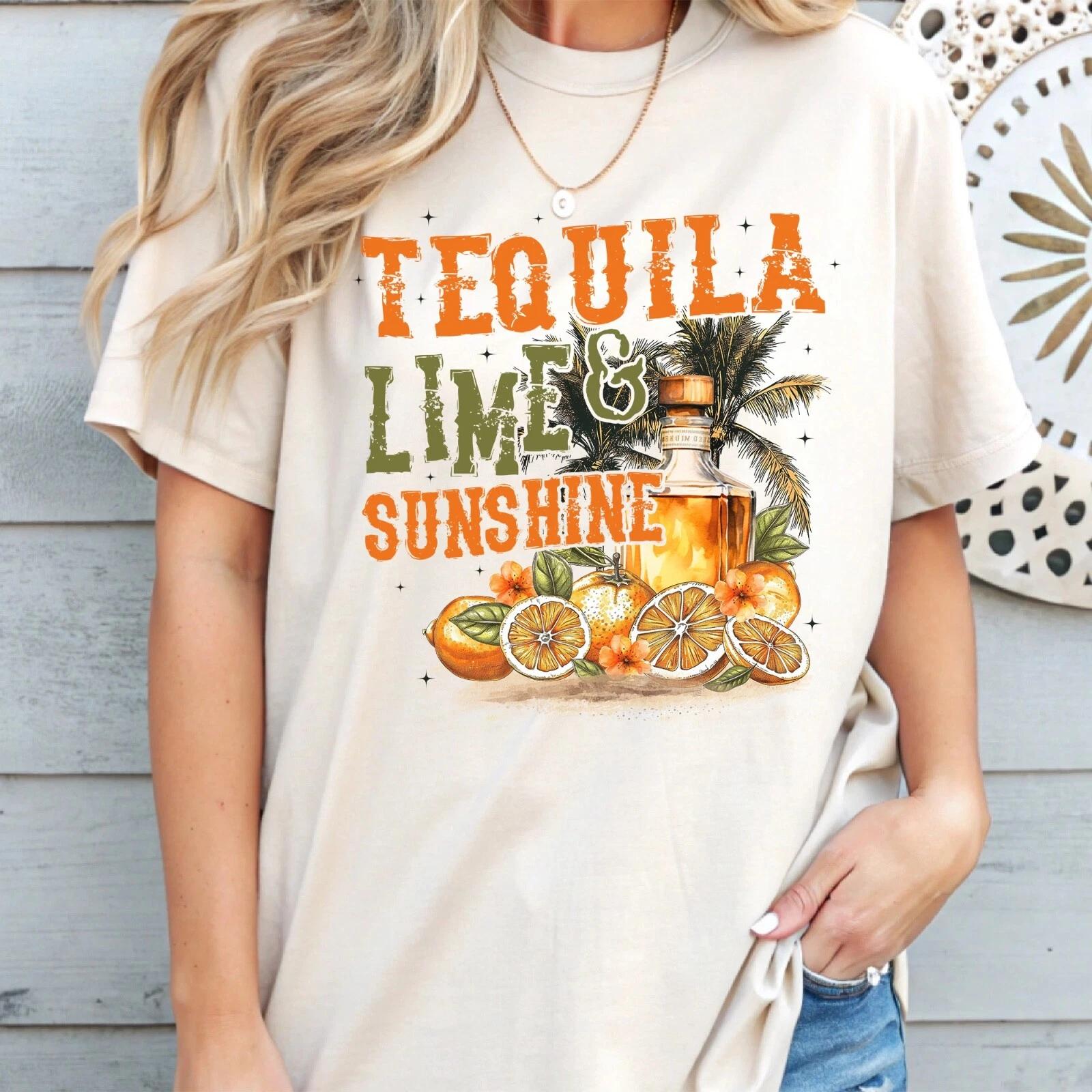 Tequila Lime & Sunshine T-Shirt, Summer Party Shirt, Vacation Tee S