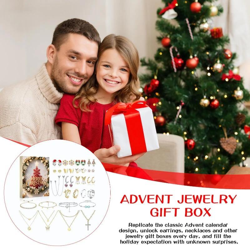 Weihnachtsschmuckkalender Advents-Weihnachts-Advents-Mädchen Ohrring-Armband-Set Feiertagskalender für Frauen Mädchen