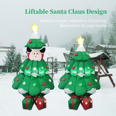 6FT Christmas Inflatables Liftable Santa Claus Xmas Tree Shaped LED Blow Up Santa Inflatable Props
