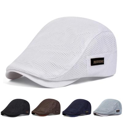 Hombres Etiqueta NEW YORK Malla Transpirabilidad Gorras de Boina Sombreros de Pintores Británicos Gorra Plana Primavera y Verano Boinas Hip Hop