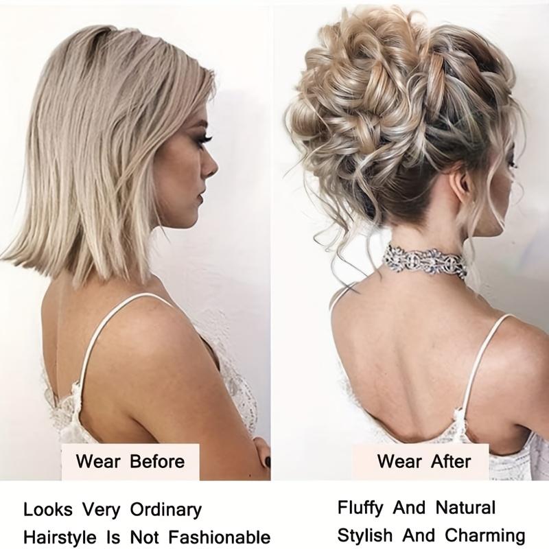 Aosiwig Synthetic Hair Bun Chignon Messy Curly Hair Band Elastic Scrunchy False Hair Pieces For Women Hairpins Black Brown