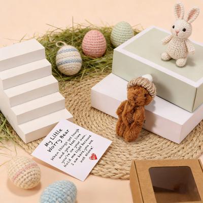 Mini Plush Bear Doll My Little Worry Bear Handmade Gift with Inspirational Card Pocket Bears Hug Plush for Graduation Colleagues Motivational Present
