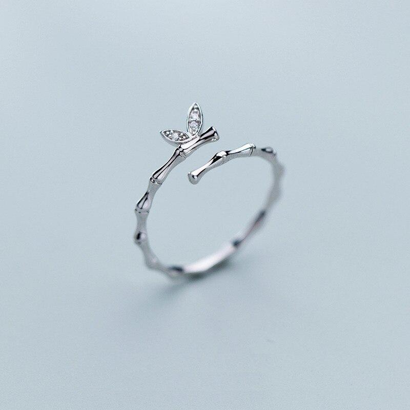 925 Sterling Silver Butterfly Bamboo Slub Zircon Opening Rings Trendy Ring Jewelry for Women Accessories S-R525