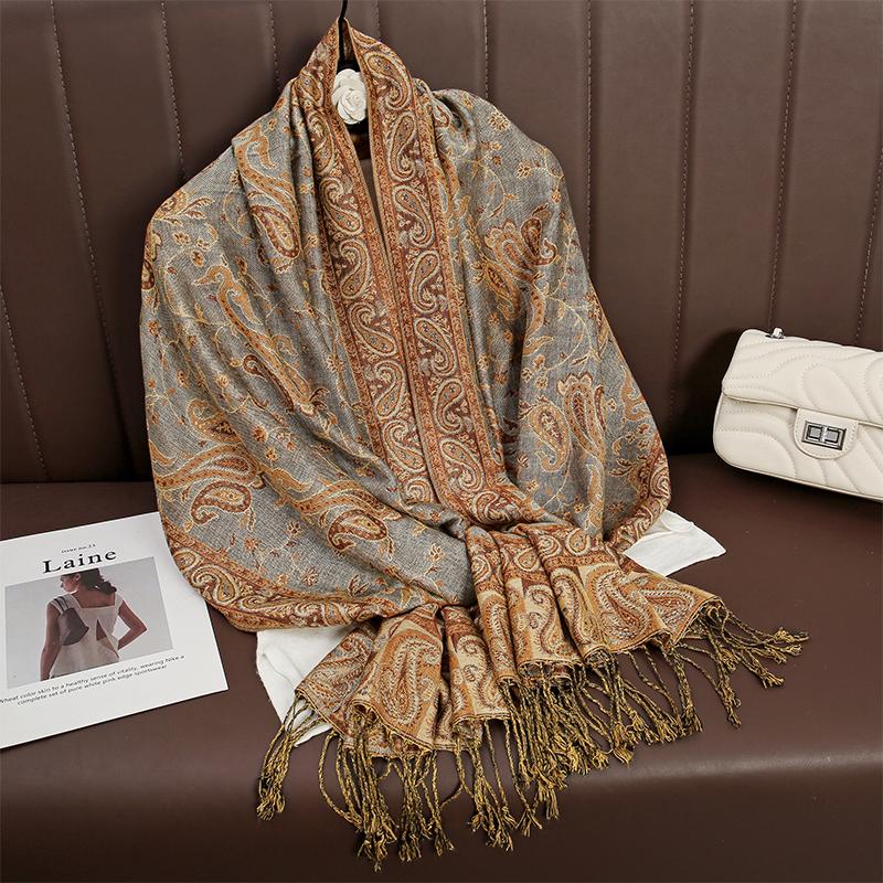 Luxury Tassel Blanket Design Thick Jacquard Pashmina Hijab Winter Warm Shawl Wrap Cashmere Scarf Women Neckerchief Poncho Stoles