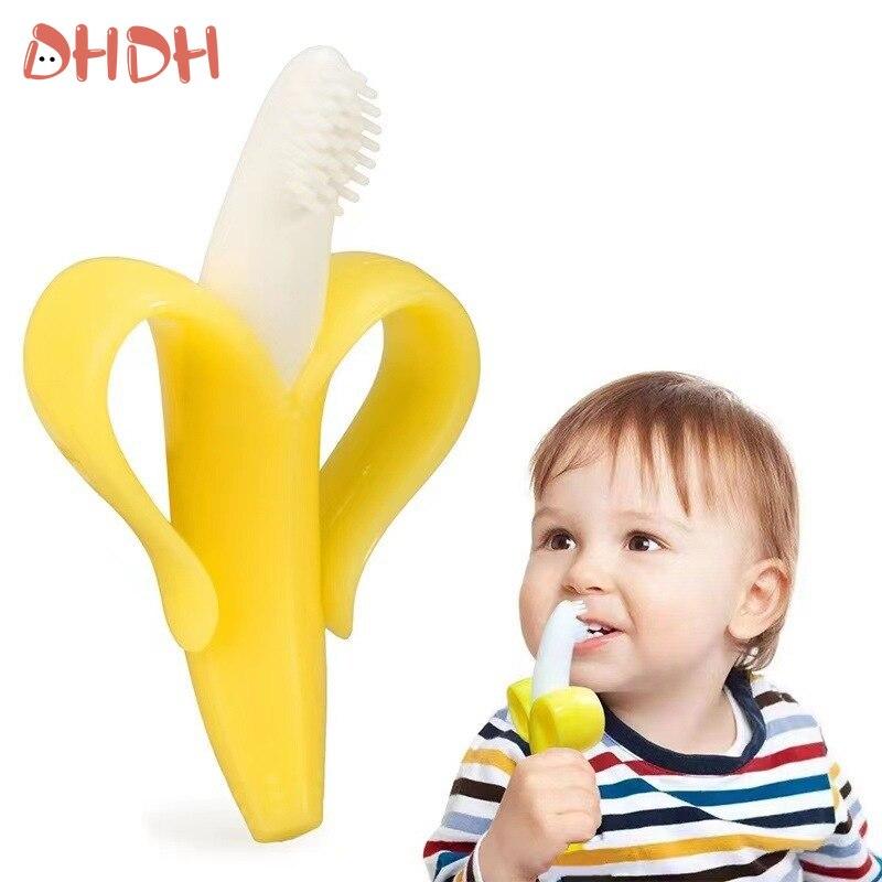 Banana Shape Safe Toddle Teether Baby Silicone Training Toothbrush BPA Free Banana Teething Ring Silicone Chew Dental Care Toot