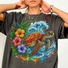 Cool Sea Turtle Shirt Comfort Colors® Tropical Summer Vacation Exotic Holiday Beach Life Coastal Girl Chic Top Sea Waves Beachy Tee Flowers
