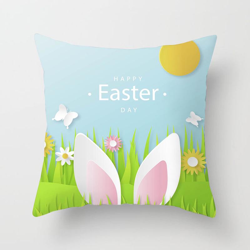

45cm Happy Easter decoration pillow cover Cute Bunny Eggs print soft Pillowcase Spring Home Decorative 2025 sofa cushion cover