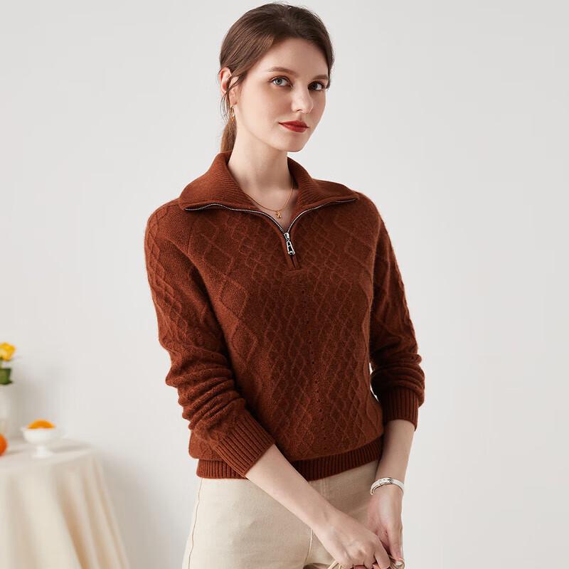 Zhaojun Women's Cable-Knit Full-Zip Pure Cashmere Sweater