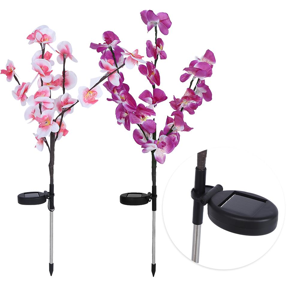 2Pcs/Set Solar Power LED Artificial Orchid Tree Lights for Garden Courtyard Lawn Decoration