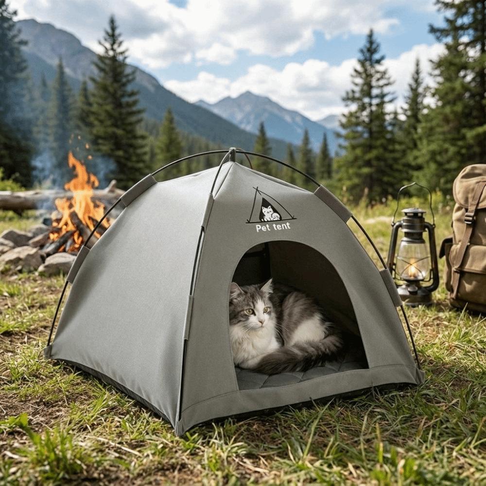 Breathable Pet Tent House Portable with Double-sided Mat Folding Cat House Comfortable Outdoor Pet Tent Four Seasons