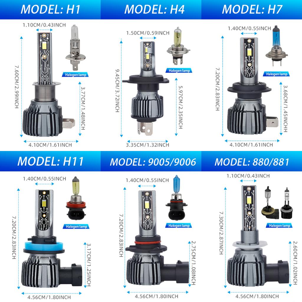 2PCS H1 H7 9006 LED Bulb HB4 Car Headlight Canbus Fog Light Daytime Running Light 32800LM 90W CSP LED 6000K White Plug and Play