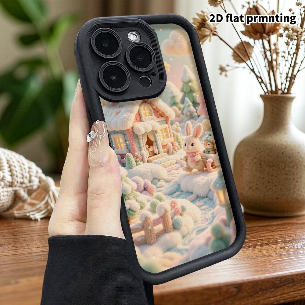 Phone Case: 2D Flat, Suitable for iPhone 18 17 16 15 14 13 12Pro Protective Case, Rabbit Sled, Perfect Christmas and Halloween Holiday Gift