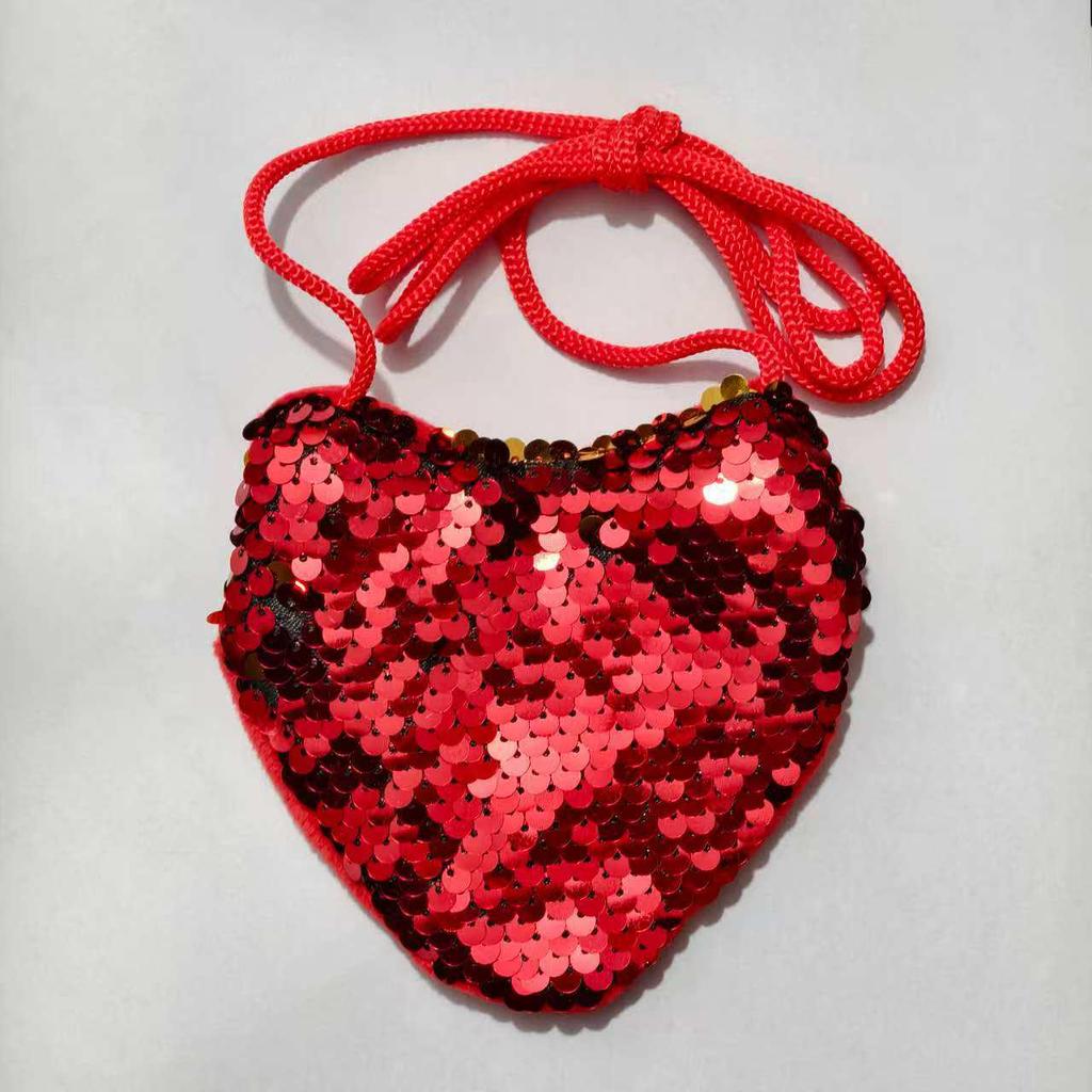 Creative Zipper Backpack for Kids: Sequin Heart Crossbody & Coin Pouch for Little Girls - Cute and Girly Design